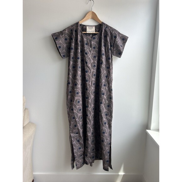 Seek Collective Mocha Swirls Purple Cotton Pattern Maxi Dress Oversized Size XS - Picture 8 of 13